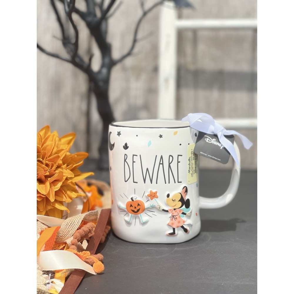 Rae Dunn Disney BEWARE Halloween Mug With Minnie Mouse And Pumpkin NEW